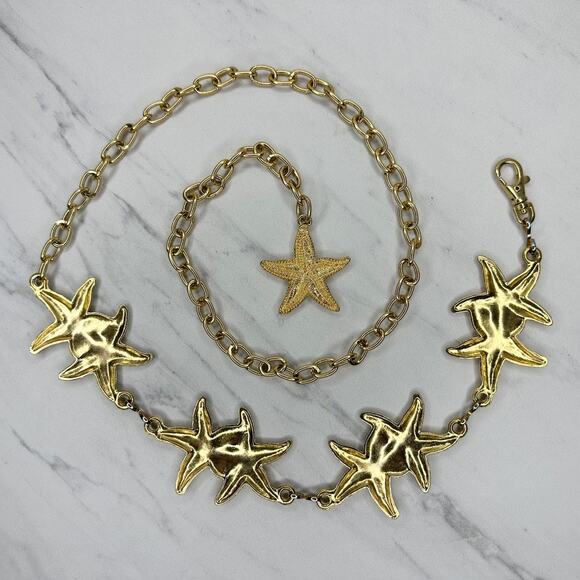 Starfish Gold Tone Chain Link Belt One Size (OS) Coastal Statement Y2K ✨ main image 8